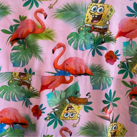 H&M- Button down shirt Sponge Bob and Hawaiian print flamingo palms flowers XXL - Picture 5 of 7